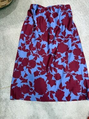 J. Crew Burgundy Floral Midi Skirt on Light Blue